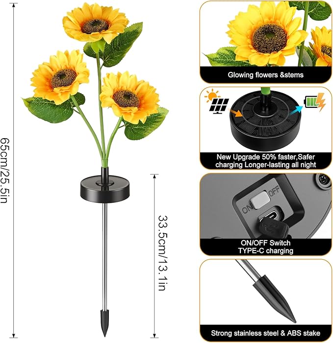 Upgraded Solar Sunflower Lights, 40-Hour Runtime - Image 3