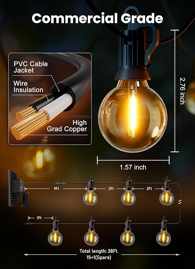 Brightown 38FT Solar String Lights Outdoor - Image 5