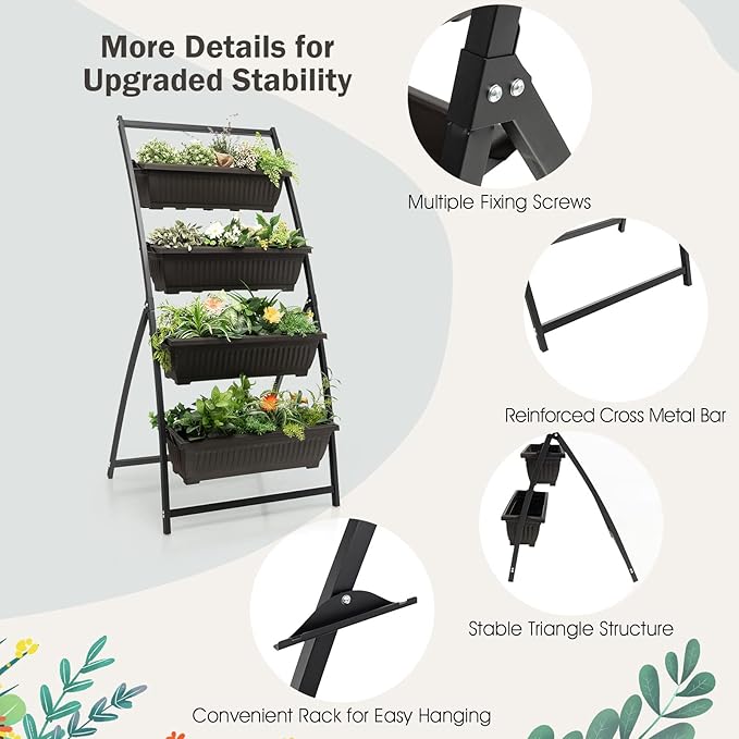 Giantex 5.2FT Vertical Raised Garden Bed, 4-Tier Elevated Planter Box w/4 - Image 6