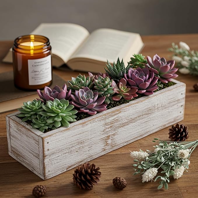 Dandat 4 Set Wood Boxes for Centerpieces 12x4 Inch Rectangle Wooden Planter Box - Image 4