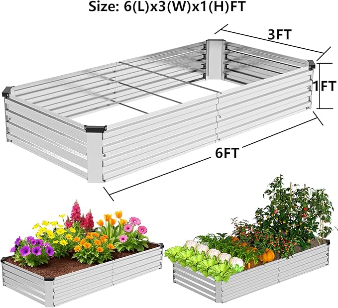 2 Pack 6x3x1FT Galvanized Metal Raised Garden Bed Kit - Image 2