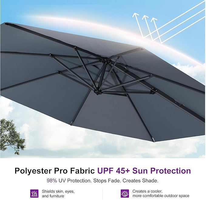 PURPLE LEAF 10 Feet Patio Umbrella Outdoor Cantilever Round Umbrella Aluminum - Image 4
