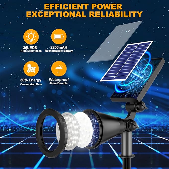 Solar Spot Lights Outdoor, 36 LEDs 1000LM Adjustable Solar Lights Outdoor - Image 3