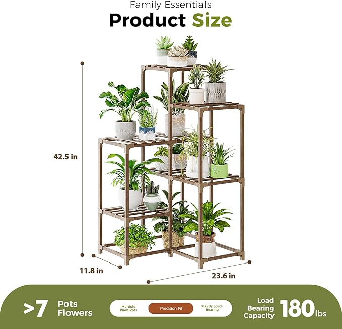 Bamworld Plant Stand Indoor Plant Shelf Outdoor Corner Wood Plant Table 7 Pots - Image 5