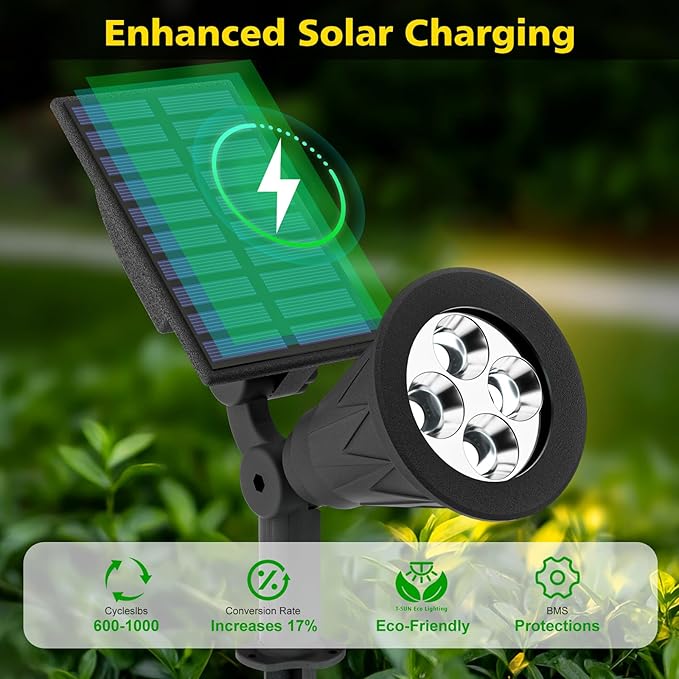 T-SUN Solar Spotlights, 4 LED Solar Powered Landscape Spotlights Waterproof - Image 3
