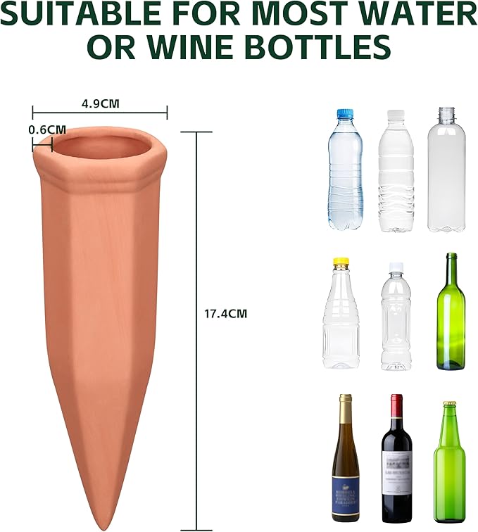 Wine Bottle Watering Spikes, Terracotta Watering Spikes - Image 4