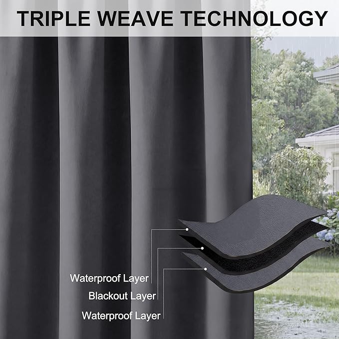 RYB HOME Outdoor Curtains for Patio Waterproof Block Sunlight Thermal Insulated - Image 6