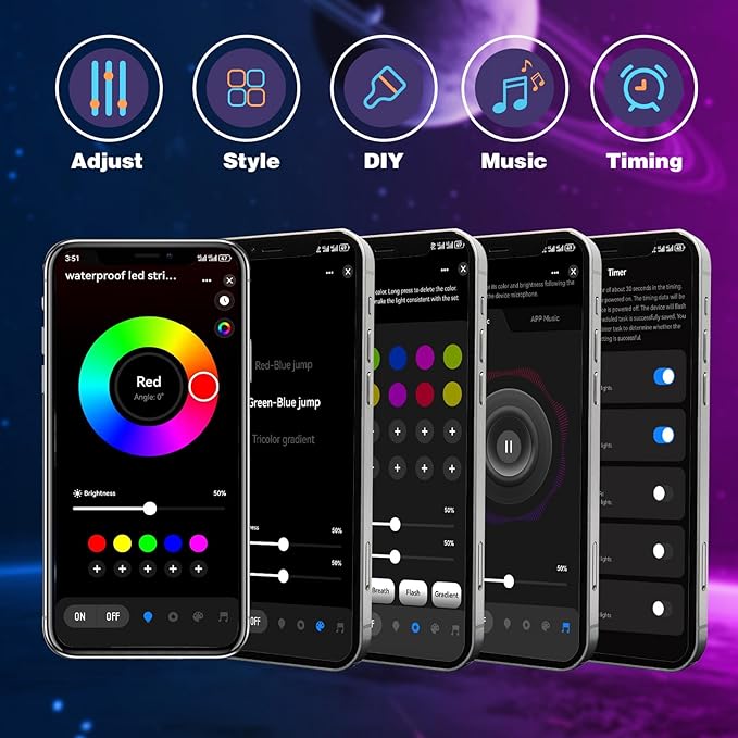 KSIPZE 50ft Outdoor led Strip Lights Waterproof IP68, RGB Outdoor led Lights - Image 5