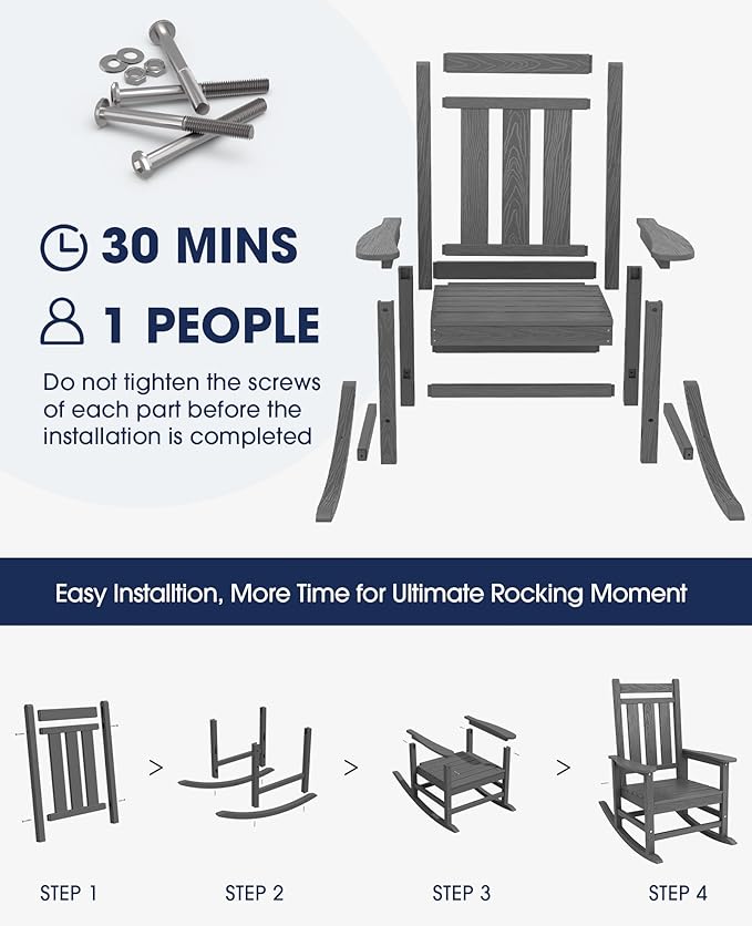 KINGYES Oversized Outdoor Rocking Chair, All-Weather Patio Rocking Chairs - Image 5