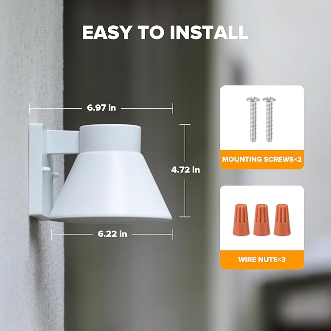 UME 2 Pack LED Outdoor White Front Porch Lights, Waterproof Wall Lantern Light - Image 6