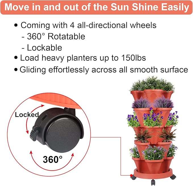 GameXcel Vertical Planter 5 Tier Stackable Planters Garden Planters Strawberry - Image 7