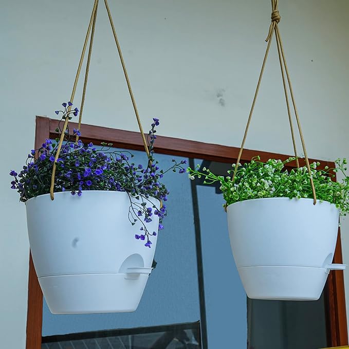 8 inch Hanging Planters, 2 Pack Self Watering Hanging Pots - Image 5