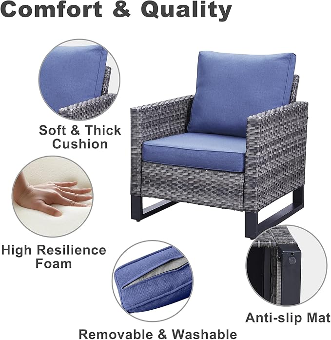 Belord Oversize Patio Chairs Set of 2 Outdoor Wicker Dining Chairs, All-Weather - Image 4