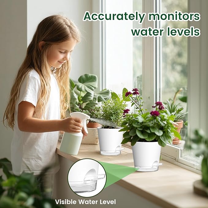 4 inch Self Watering Pots for Indoor Plants, 5 Pack Small Flower Plant Pots - Image 5