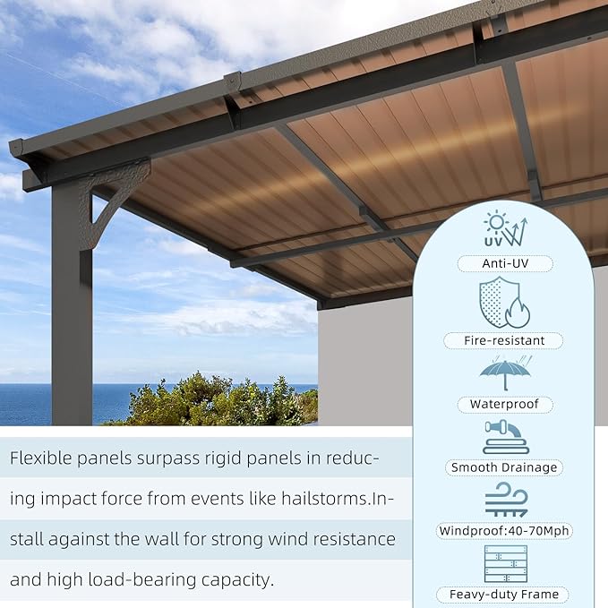 AECOJOY 10' x 14' Adjustable Height Outdoor Lean to Gazebo Pergola - Image 7