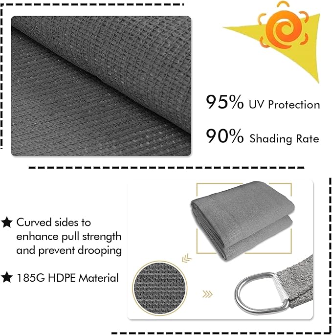 KANAGAWA 9'X15' Dark Gray Custom Size Sun Shade Sail Rectangle UV Block Canopy - Image 3