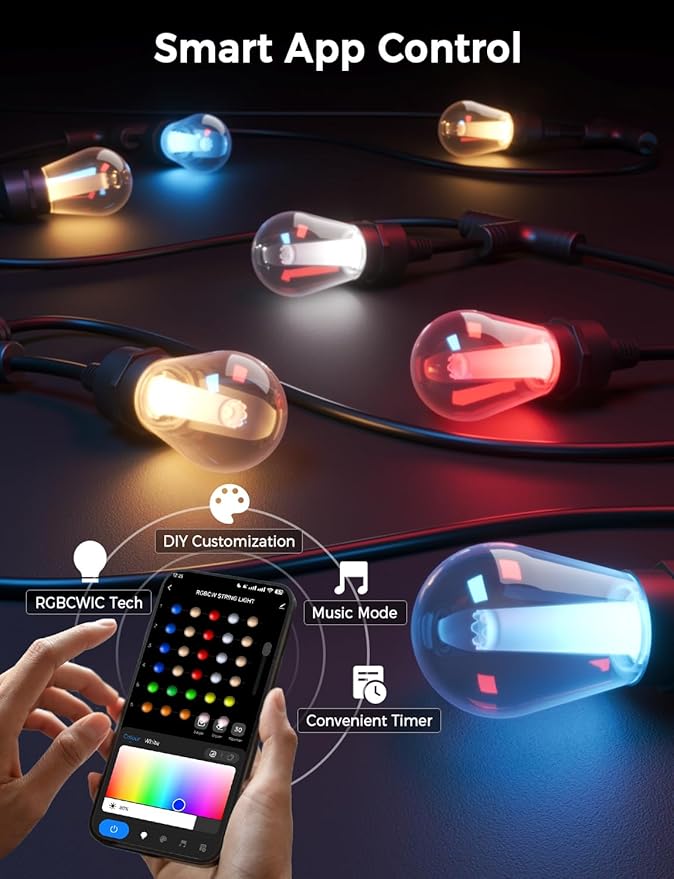 XMCOSY+ Smart Outdoor String Lights, 98Ft Patio Lights Waterproof, App Control - Image 2