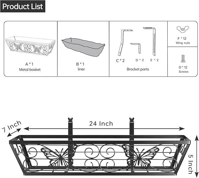 2 Pack 24 Inch Window Boxes Planters Railing Planter Box - Image 4