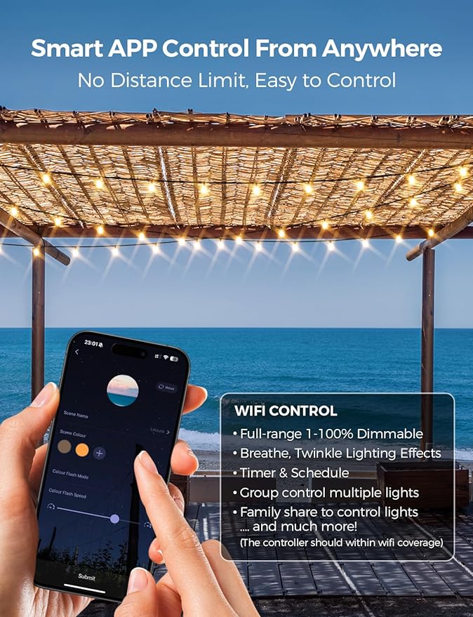 XMCOSY+ Outdoor String Lights, Smart Patio Lights 100Ft Dimmable Outdoor Lights - Image 2