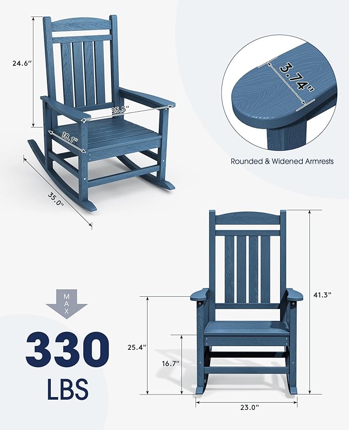 KINGYES HDPE Patio Rocking Chair Set of 2, Outdoor Rocking Chairs Porch Rocker - Image 2