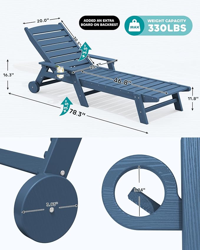 SERWALL Patio Chaise Lounge Chair Set of 2, Poly Lounge Chair - Image 3
