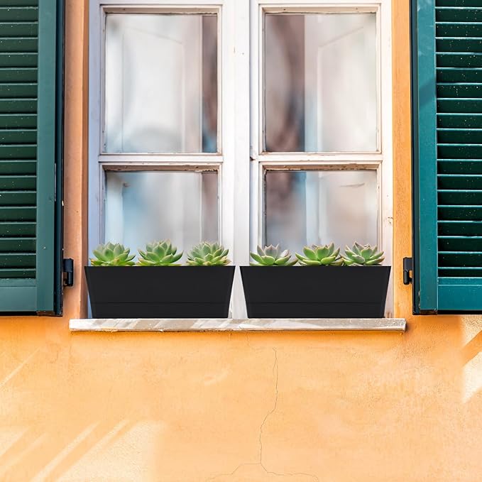 GREANER 6 Pack Herb Planters, 12x3.8 Inch Black Rectangle Window Boxes - Image 4