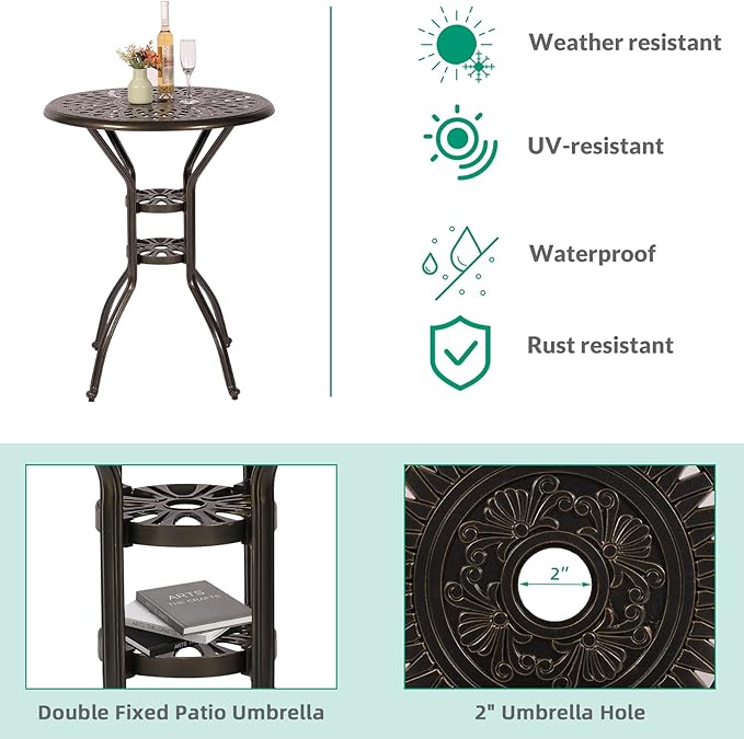 VIVIJASON 3-Piece Patio Swivel Bar Stools Set, All Weather Cast Aluminum - Image 4