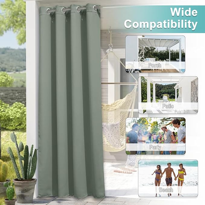 NICETOWN Outdoor Curtains for Patio W100 x L84 inch 2 Pieces, Sun Blocking - Image 4
