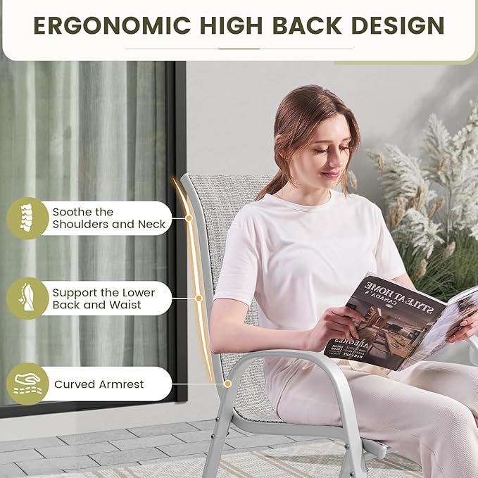 UDPATIO Patio Chairs Set of 4, Stackable Silver Outdoor Dining Chairs - Image 7