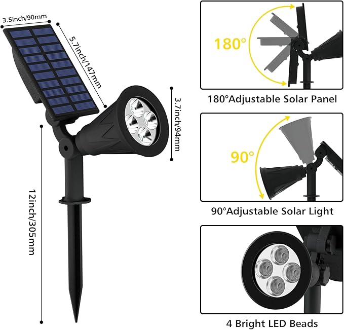 T-SUN Solar Spotlights, Christmas Solar Lights Outdoor, Auto-ON/Off 180°Angle - Image 8