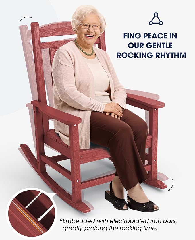 KINGYES Outdoor Rocking Chair, Weather Resistant Patio Rocking Chairs High Back - Image 4