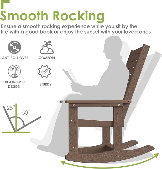GREENVINES Outdoor Rocking Chairs | Set of 2 | Porch Rocker | HDPE Plastic | - Image 5