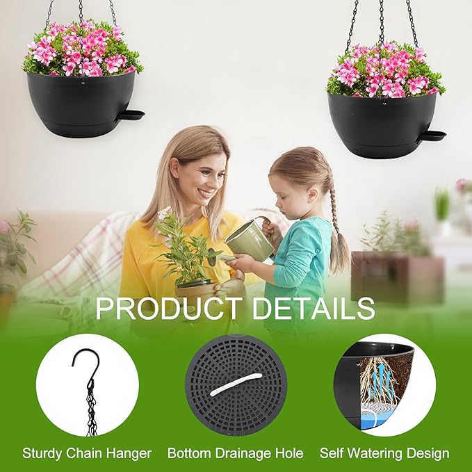 12 inch Hanging Planters for Indoor Plants, 2 Pack Self-Watering Hanging - Image 4