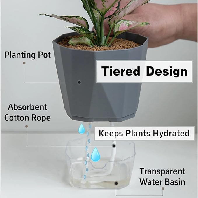 4 Packs Self Watering Plant Pots, Plastic Flower Pots - Image 3