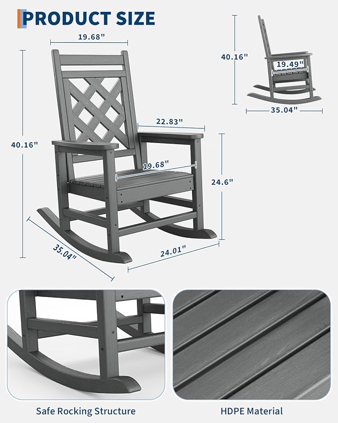 GarveeLife Outdoor Rocking Chair Set of 6, HDPE Weather Resistant Patio Rocking - Image 2