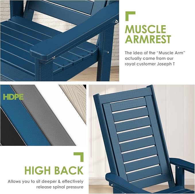 GREENVINES Outdoor Rocking Chairs | Porch Rocker | HDPE Plastic | Blue | - Image 7