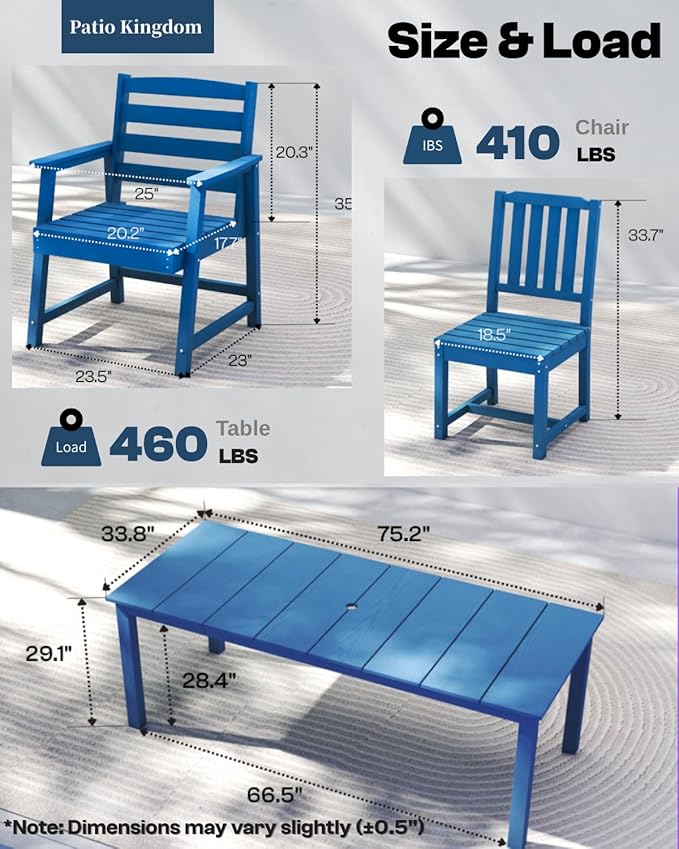 9-Piece Outdoor Dining Set for 8, 75.2'' HDPE Table - Image 6