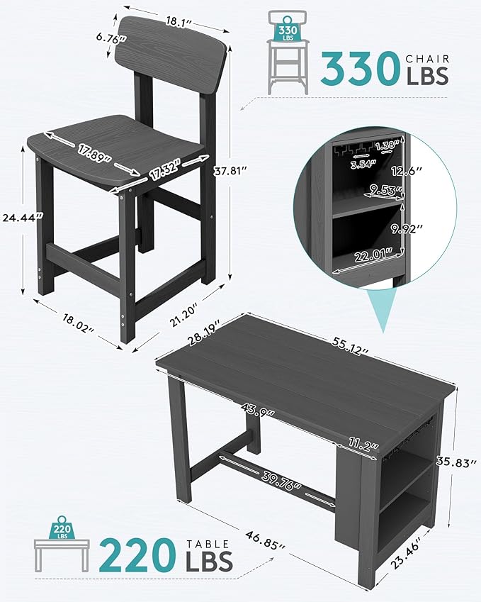 SERWALL Outdoor Bar Table and Chairs Set, 5-Piece HDPE Counter Height Patio - Image 3