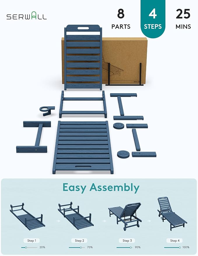 SERWALL Outdoor Chaise Lounge, Patio Chaise Lounge Chair - Image 8