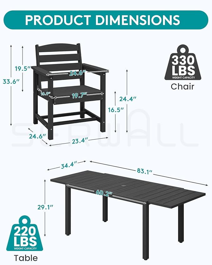 SERWALL 7-Piece Patio Dining Sets, All Weather HDPE Outdoor Furniture Set - Image 2
