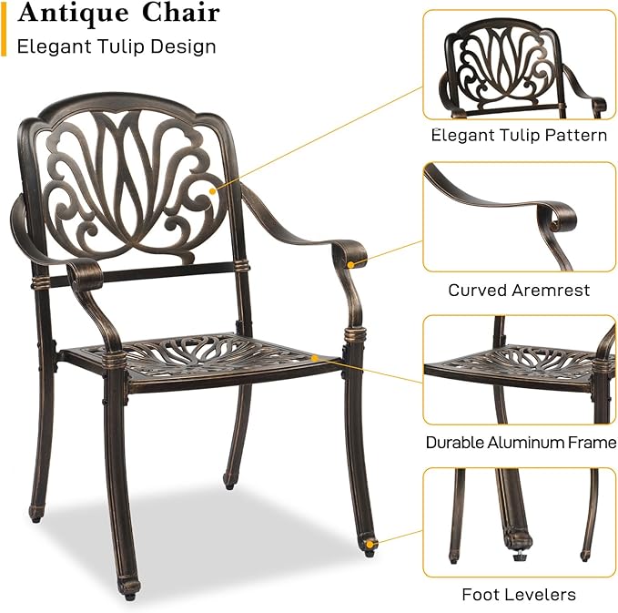 VINGLI 7-Piece Outdoor Dining Set, Cast Aluminum Patio Furniture Set - Image 2