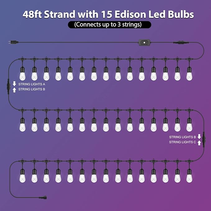 Mlambert 96Ft Outdoor Patio Lights, RGB Dimmable Cafe String Lights - Image 6