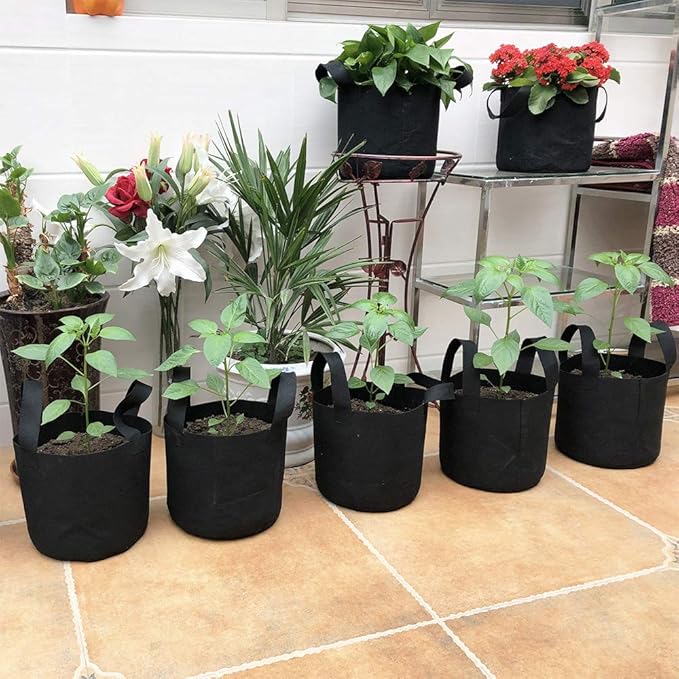 JERIA 12-Pack 5 Gallon Grow Bags, 300G Thickened Nonwoven Garden Pots, Heavy - Image 7