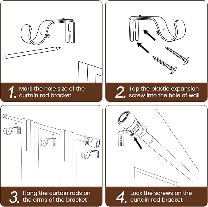 Silver Curtain Rod 30-144 inch 2 Pack, Fit 30 to 142, 66 to 120 inch Windows - Image 6
