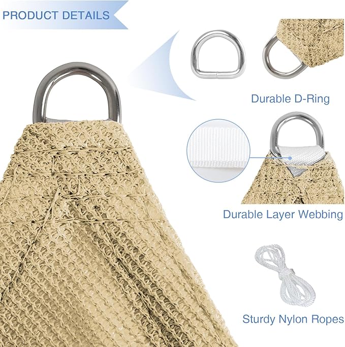 E&K Sunrise 16' x 16' x 16' Sun Shade Sail Triangle Canopy Shade Cover UV Block - Image 4