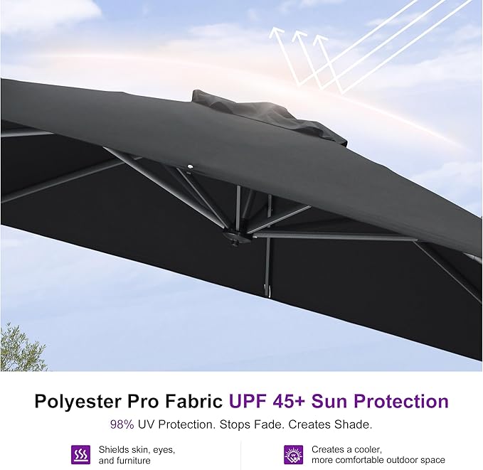PURPLE LEAF 8 Feet Square Cantilever Umbrella Patio Umbrella - Image 5