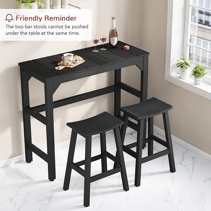 Stoog 3-Pieces Patio Bar Set, All-Weather HIPS Outdoor Bar Stools Set of 2 - Image 8