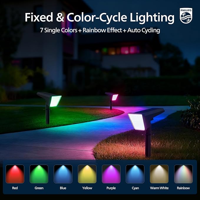 Philips 4 Packs Solar RGBW Spot Lights Outdoor, 18 LED Solar Powered Landscape - Image 3