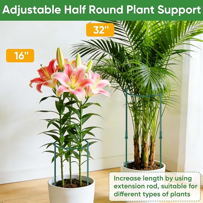 16 Pack 32 or 16 inch Adjustable Plant Support Stakes, Heavy-Duty Half Round - Image 3