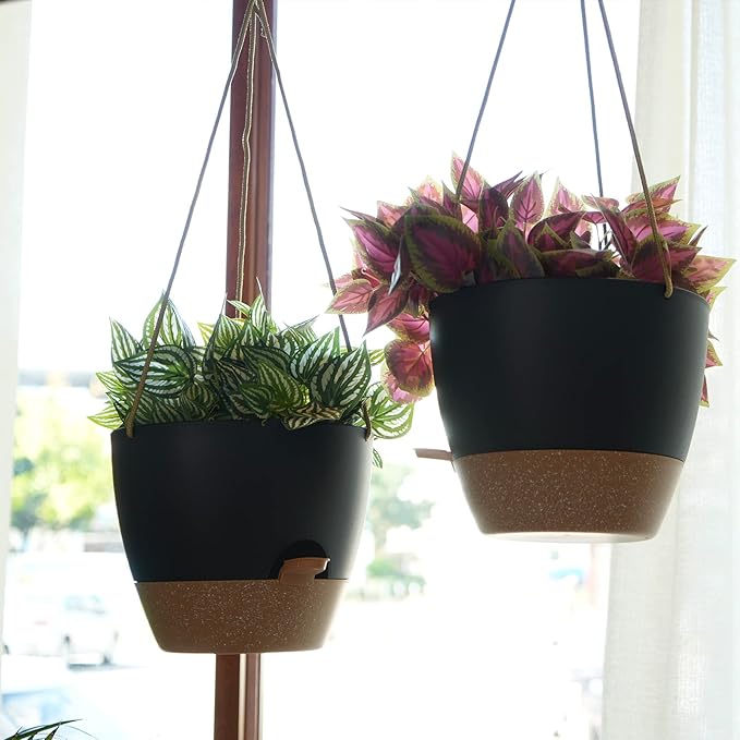 8 inch Hanging Planters, 2 Pack Self Watering Hanging Pots - Image 6